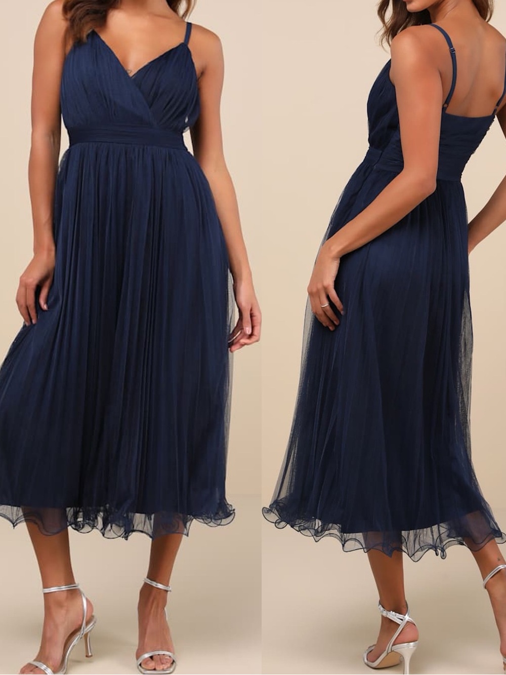 Lulus | Exemplary Aura Navy Tulle Surplice Midi Dress